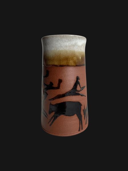 Handcrafted ceramic Tongba vessel with yak artwork