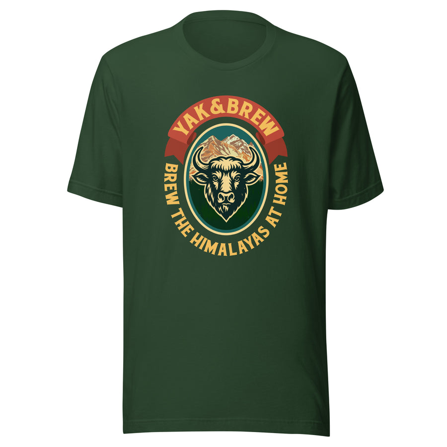 Yak&Brew Badge T-Shirt in Forest, front view