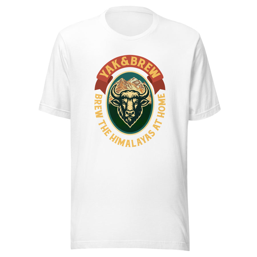 Yak&Brew Badge T-Shirt in White, front view